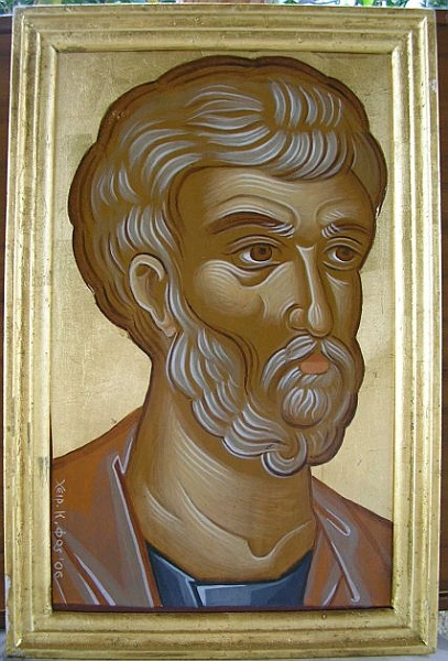 Petrus web 0055.jpg - Heiliger Petrus, nach einer Vorlage von Theophanes, der Kreter. Hier eine gerahmte Studie von Bart und Haaren.